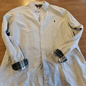 Ralph Lauren Light Blue Button-Down Shirt with Plaid Cuffs